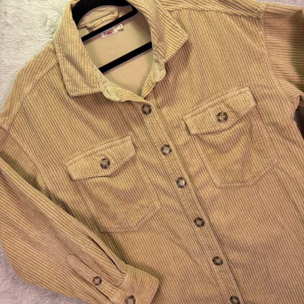 Faherty Mens Sz Large Tan Corduroy Button Down Shirt Jacket Shacket Wide Wale